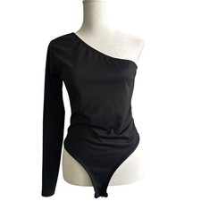 Black One-Shoulder Long Sleeve Bodysuit
