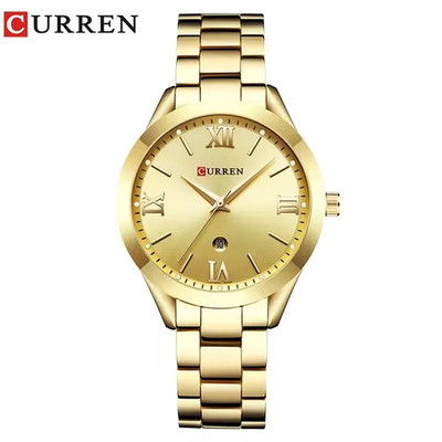 Gold Damenuhr Frau Armbanduhren Quartzuhren Analog Betterie Stahl Uhren Datum