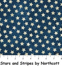 Stars Stripes Patriotic cotton fabric Northcott 39101-49 Cream stars on Blue