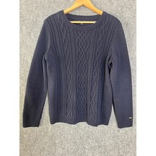 Tommy Hilfiger Mens Navy Blue Cable Knit Crewneck 100 Cotton Sweater Large L