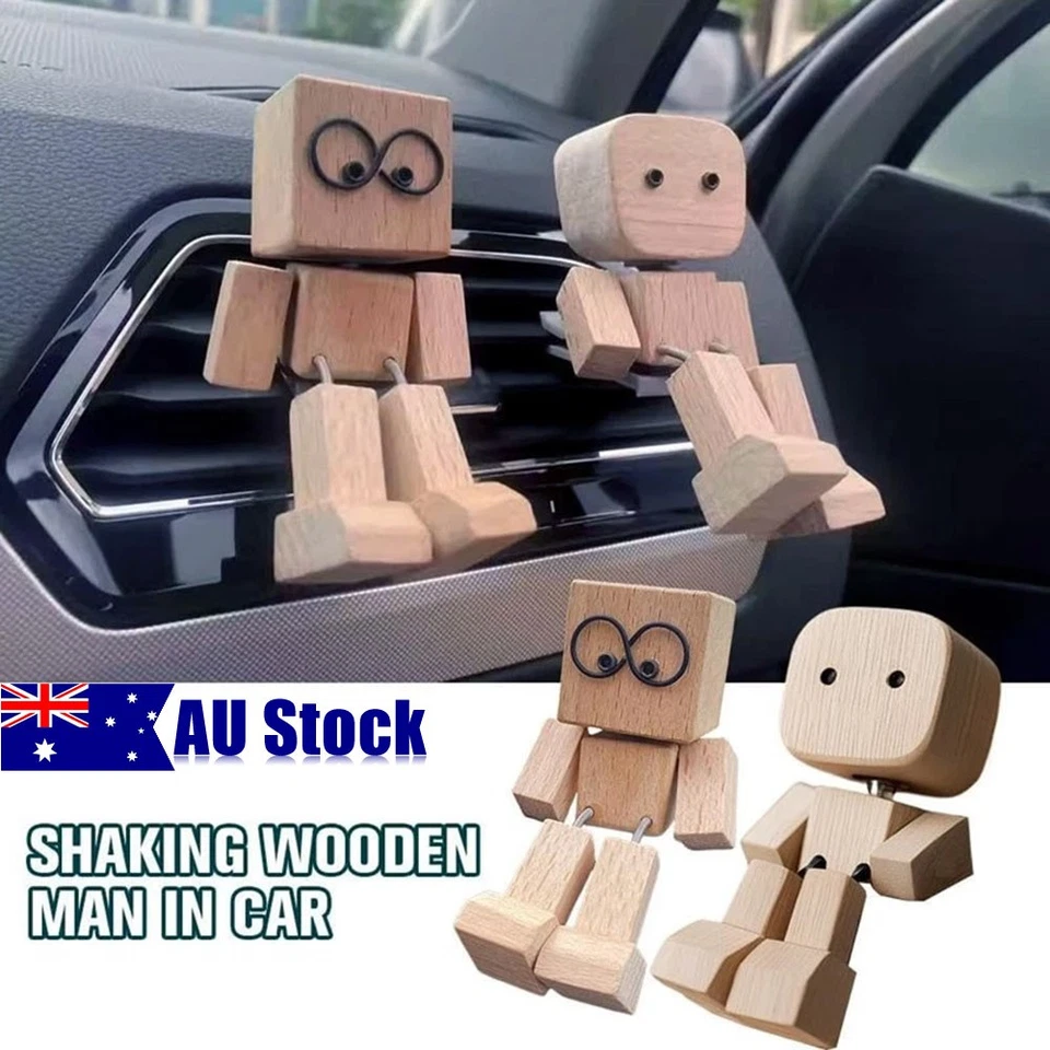 Handmade Shaking Wooden Man Figurine - Shaking Feet Doll for Car Decoration RK