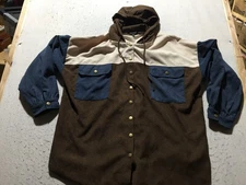 Davi & Dani Shacket Womens 2XL Brown Blue Corduroy Soft Hooded Snap Pockets Soft