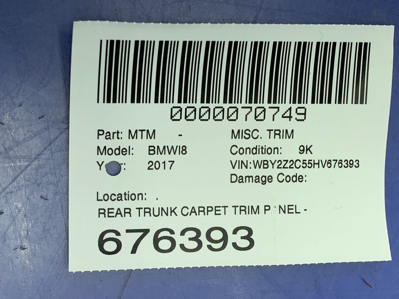 BMW i8 2017 Rear Carpet Black