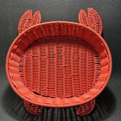 Ciroa Hello Summer Bright Coral Crab Woven Plastic Serving Basket 12.5 X 10  X 3