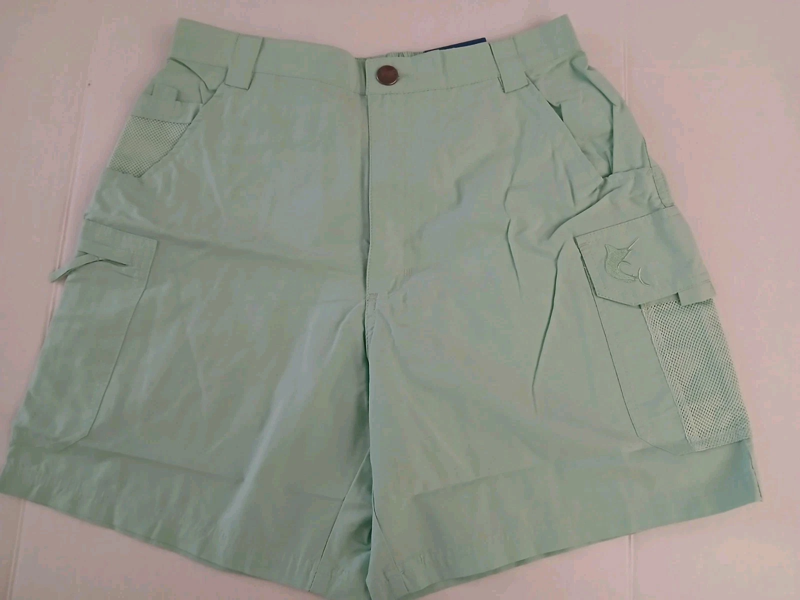 Reel Legends Mens Solid Quick Dry Cargo Shorts Size S 65% COTTON 35%Nylon