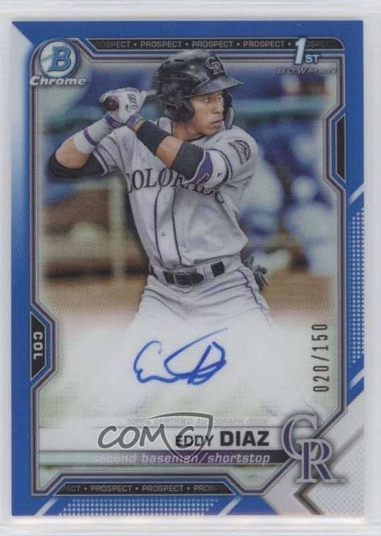 2021 Bowman Chrome Prospects Auto Blue Refractor /150 Eddy Diaz #CPA-ED Auto