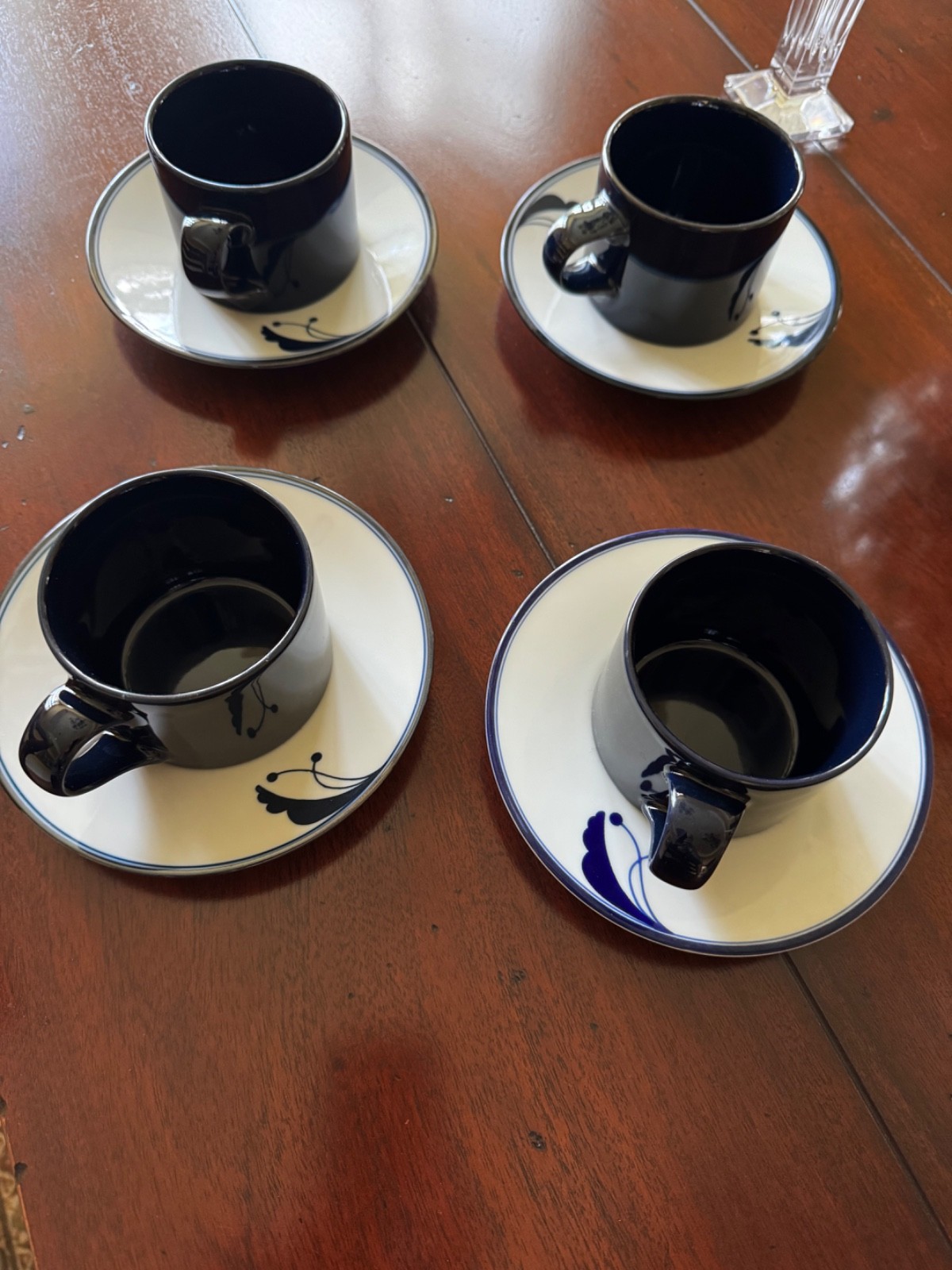 Dansk Flora NAVY Coffee Tea Cup/Mug & Saucer Set of 4