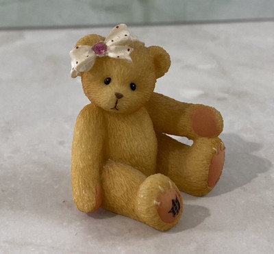 Avon Cherished Teddies Figurine October Birthstone Bear Pink Gem Mini 1998 1.5''