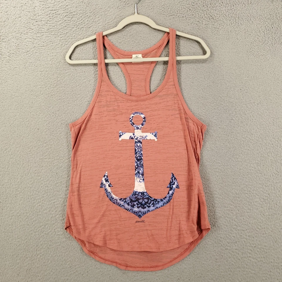 O'Neill 背心上衣女式小号粉色橙色锚赛车运动休闲运动服 — 第 2/4 张图片
