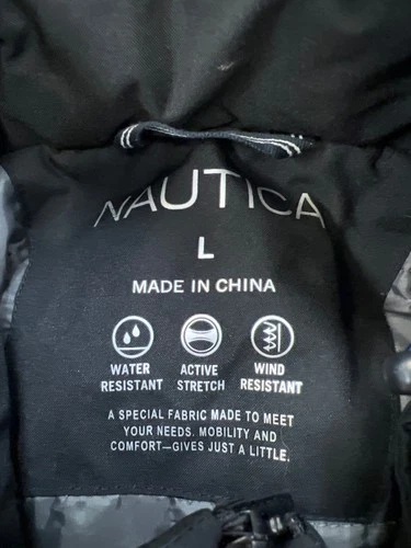 Nautica Men's Black Logo Zip Up Hooded Long Sleeve Puffer Coat - L image 3