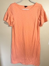 Talbots Midi Dress Smocked Sleeve Lightweight Cotton Modal Orange Coral Medium