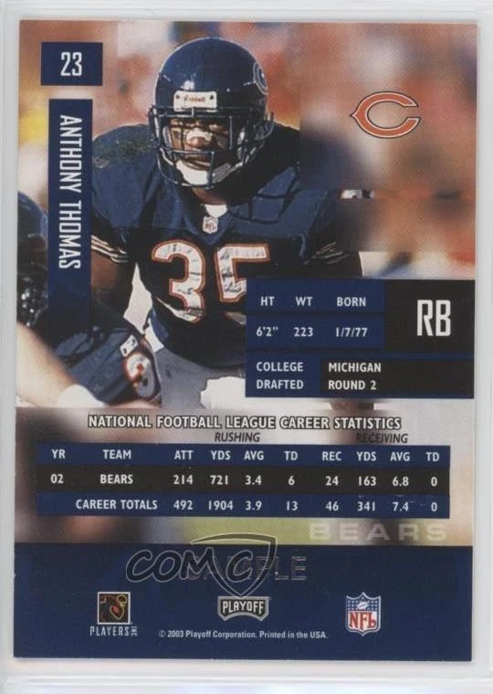 2003 Playoff Prestige Sample Silver Anthony Thomas #23 - Image 2 of 2