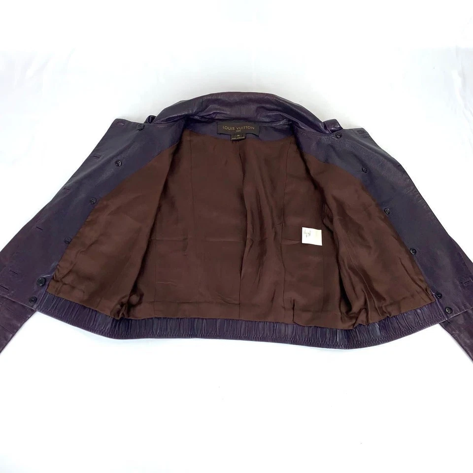 LOUIS VUITTON Authentic Women's Leather Jacket Purple Lambskin Short Length - Image 4 of 4