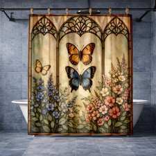 Elegant Butterfly Floral Stained Glass Shower Curtain Home Decor
