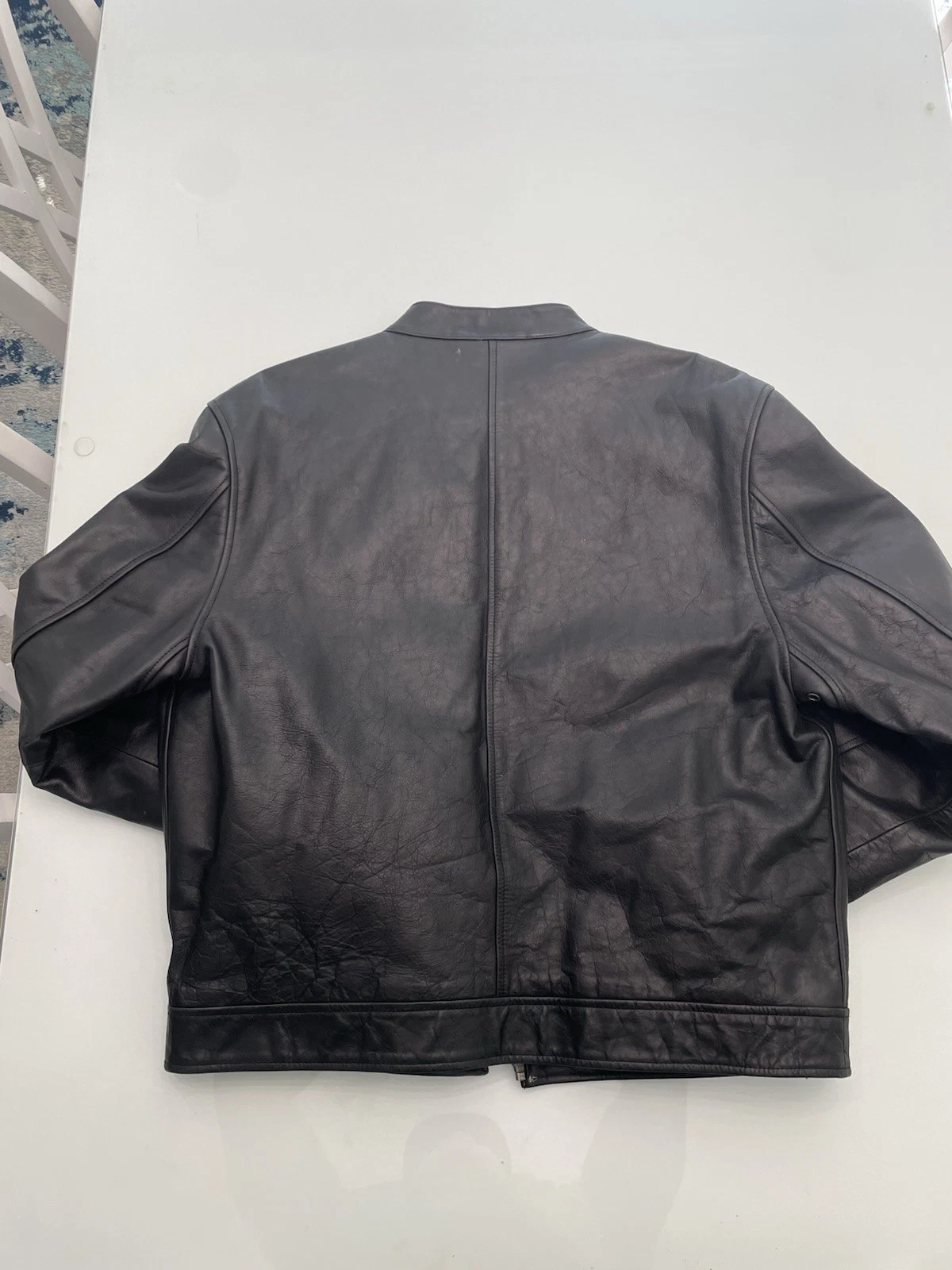 GAP Men's Genuine Leather Biker Jacket Black Zip Front Lined Size M - product detail image 5