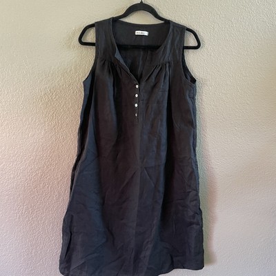 Allen Allen Dress Womens Large Black 100% Linen Sleeveless Boho  Lagenlook Beach