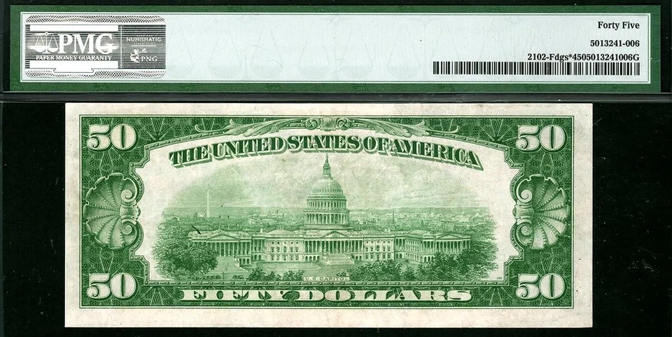 1934* $50 Atlanta STAR Federal Reserve Note FRN • PMG 45 • 2102-F* Very Scarce - Image 2 of 2