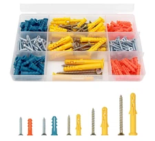 230Pcs Plastic Drywall Wall Anchors and Screws Kit,Assortment Colors Plastic Anc