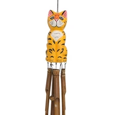 Gifts Bamboo Wind Chime | #176 | Orange Cat Bamboo Wind Chime | Wood, Outdoor...