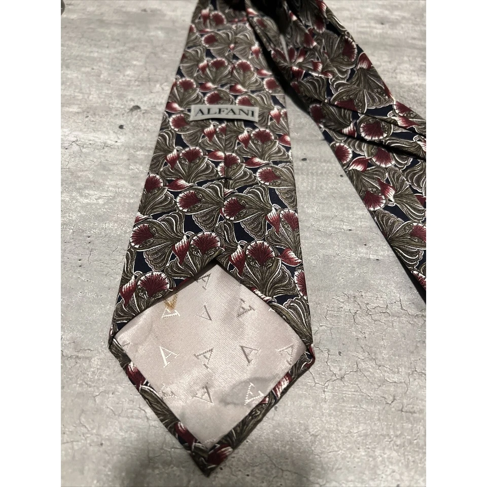 Corbata Alfani Italia Hombre 100% Seda Negra Roja Verde Patrón Floral De Colección Foto 4 de 4
