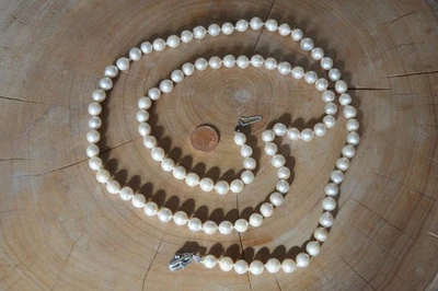 Edel Perle Kette lang Weißgold Verschluss  Saphir 585 Gold 64 Gramm 90 cm - Bild 1 von 2