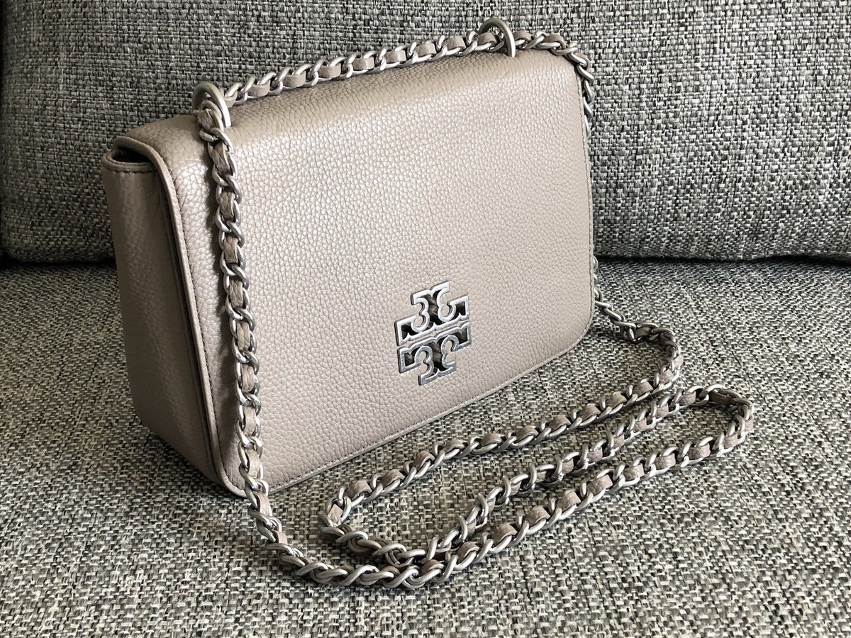 New Tory Burch Britten Grey Leather Adjustable Shoulder Bag | eBay