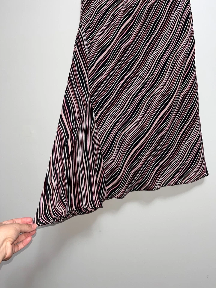 Worthington Sz 12 черный розовый в полоску трапециевидный Midi юбка ассиметричный кромки Y2K - Изображение 2 из 4