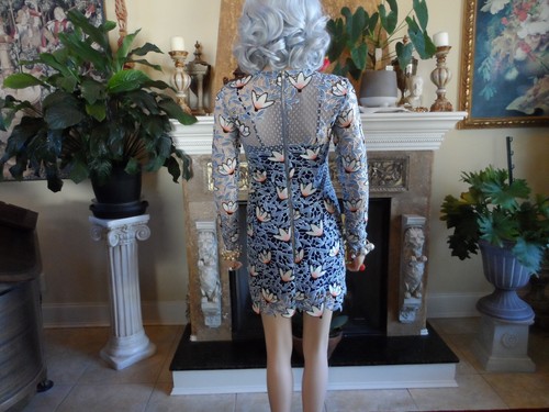 Self-Portrait "Maxine" Lace Dress Flower Pattern Blue/ Lavender Size US 0 - Picture 16 of 17