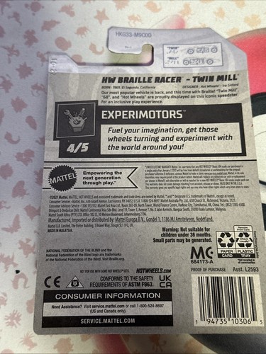 Hot Wheels HW Braille Racer - Twin Mill White #85 - 2023 Experimotors - Picture 2 of 2