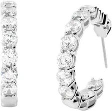 Michael Kors Brass and Cubic Zirconia Hoop Earrings in Silver MKJ7311040