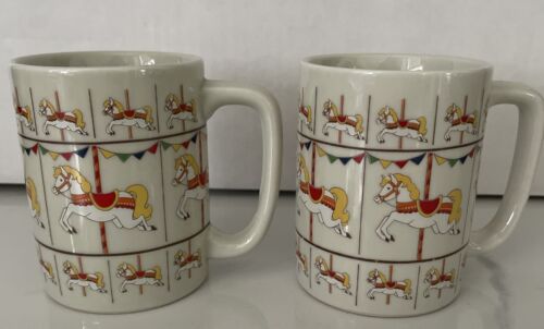 Vintage Otagiri Carousel Horse Coffee Mug Tea Cup Merry Go Round Japan 8 oz Set - Picture 1 of 6
