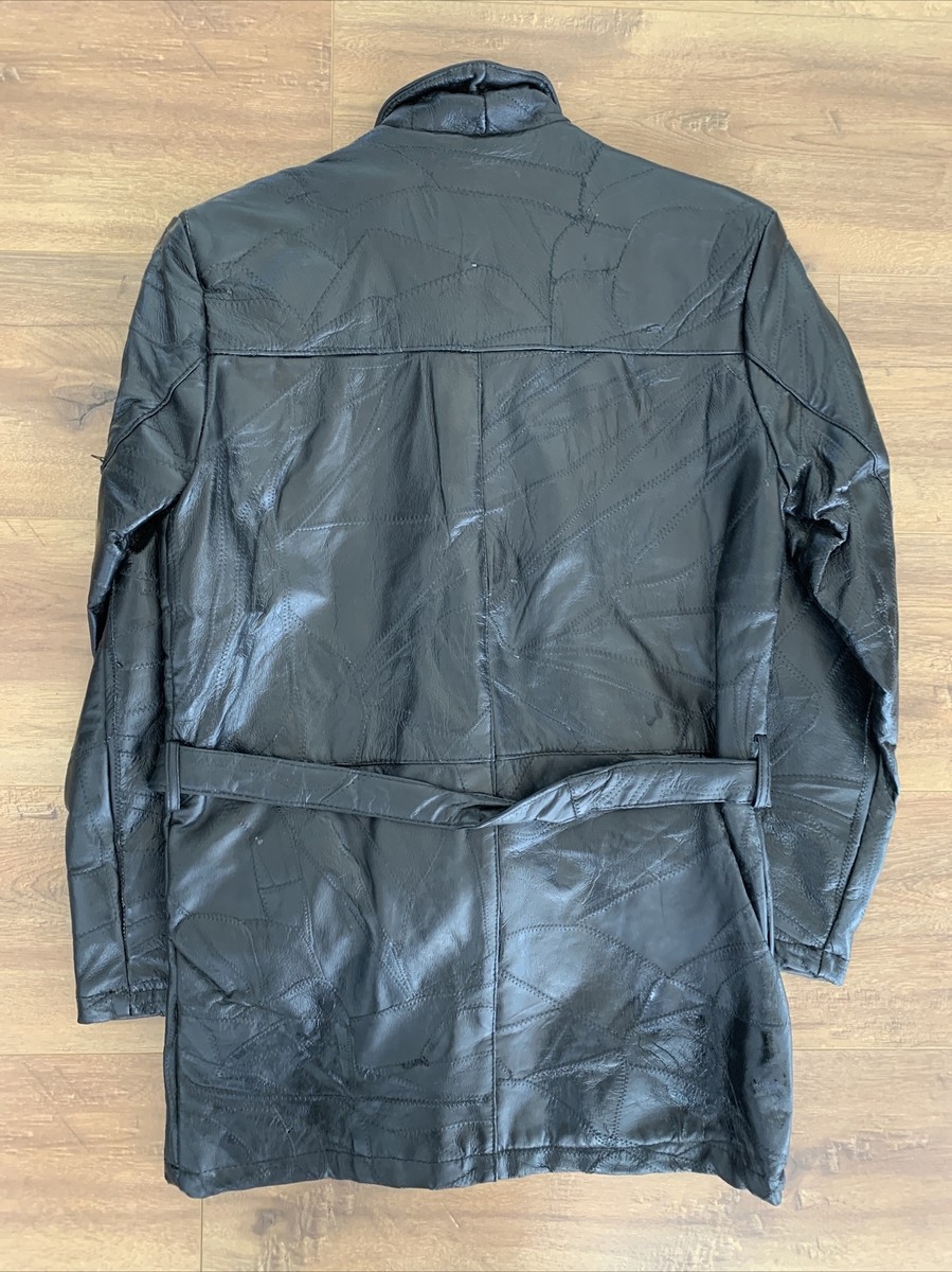 Vintage Leather Works Black Genuine Patchwork Jacket Coat Mens