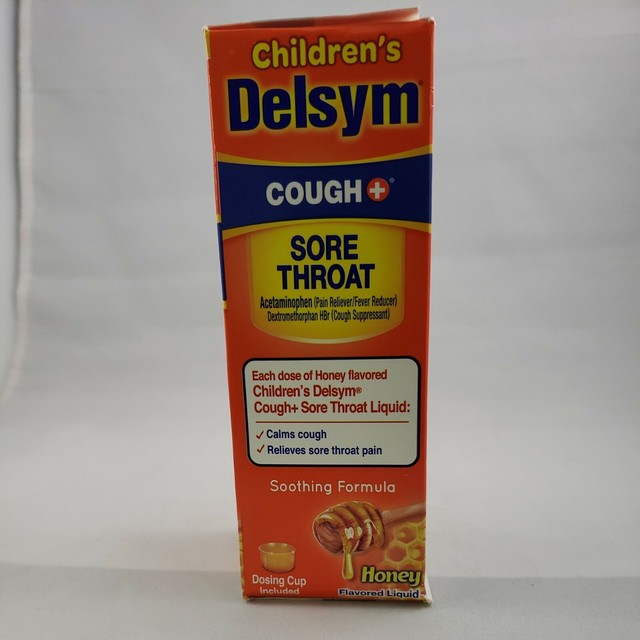 Children's Delsym Cough Sore Throat Liquid Honey Flavor 4oz for sale ...
