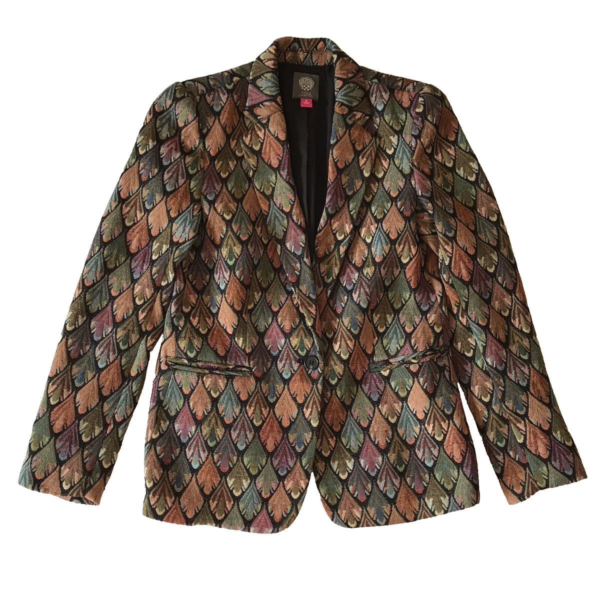 Vince Camuto Blazer Womens Multicolor Tapestry One-Button Jacket
