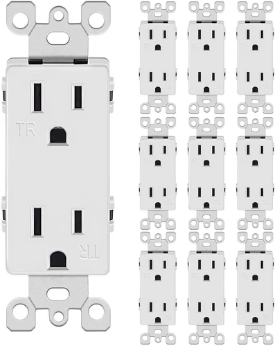 Outlet Decora Duplex Receptacle, 15 Amp, 125 Volt, Tamper Resistant White 10pack - Picture 1 of 5