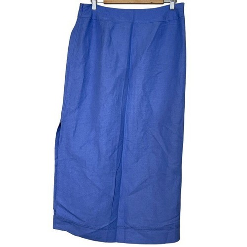 Emma James Linen Blend Embroidered Paisley Side Slit Midi Skirt Size 12 Blue - Picture 2 of 12