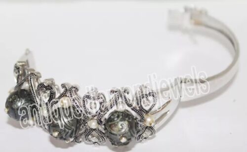 0.12ct Rose Cut Diamond 925 Silver Pearl Wedding Bracelet - Picture 3 of 7