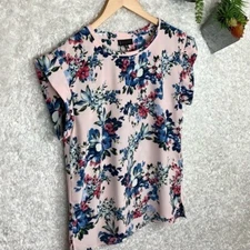 Pink Floral Short Sleeve Top Cottagecore Grannycore Bobeau Size XS