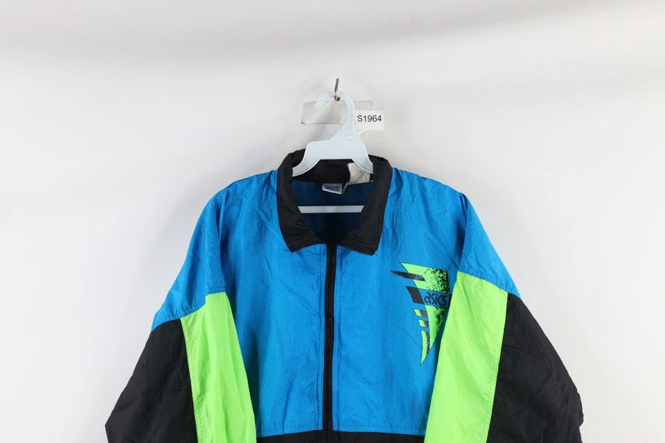 Chaqueta cortavientos vintage de los 90 Asics para hombre grande deletreada maratón de Nueva York Foto 2 de 4