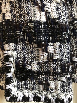 CHANEL 06C VINTAGE NEW TWEED LESAGE Black Ecru BRAIDED TRIM JACKET