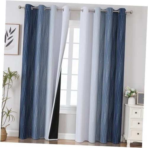 Blackout Curtains for Bedroom 52W x 84L/2 Panels Navy Blue and Greyish White