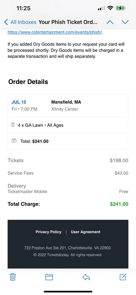 (4) Phish tickets! July 15, 2022 Manfield, MA - LAWN-sold in 2 pairs or all 4! - Image 1 of 1