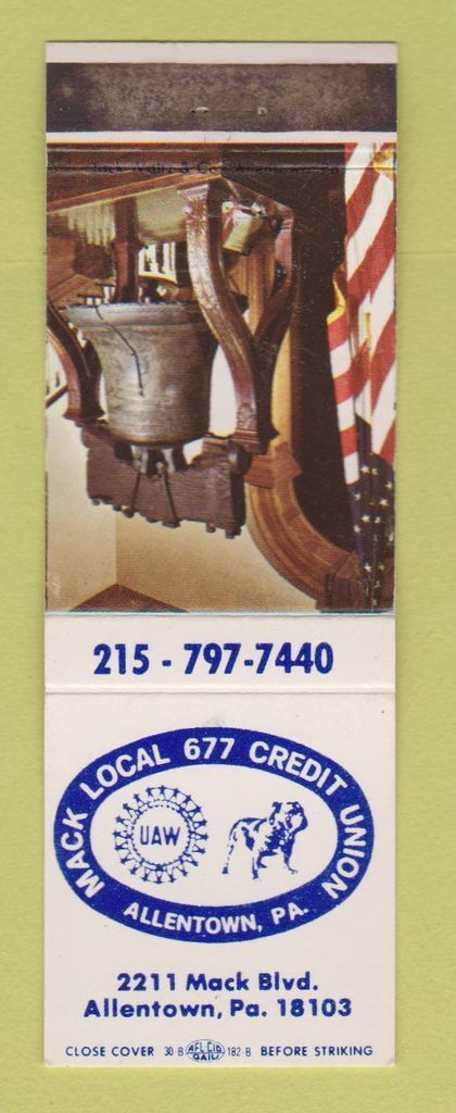 Matchbook Cover - Mack Trucks Credit Union Allentown PA