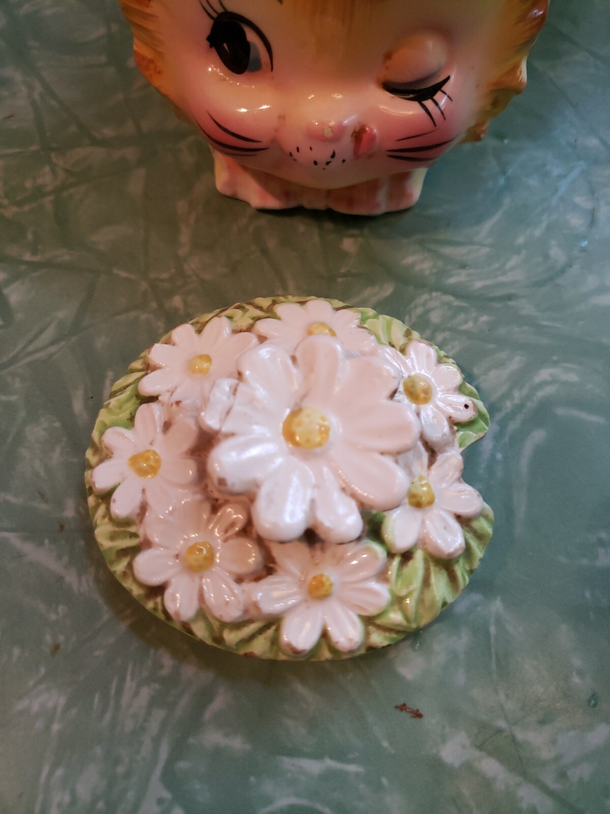 Enesco Winking Kitty Cat Miss Priss Sugar Jar w/ Lid and Jam Jar No Lid