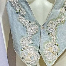 Denim Vest, Hand Designed Denim And Lace Women's, Feminine Size Medium
