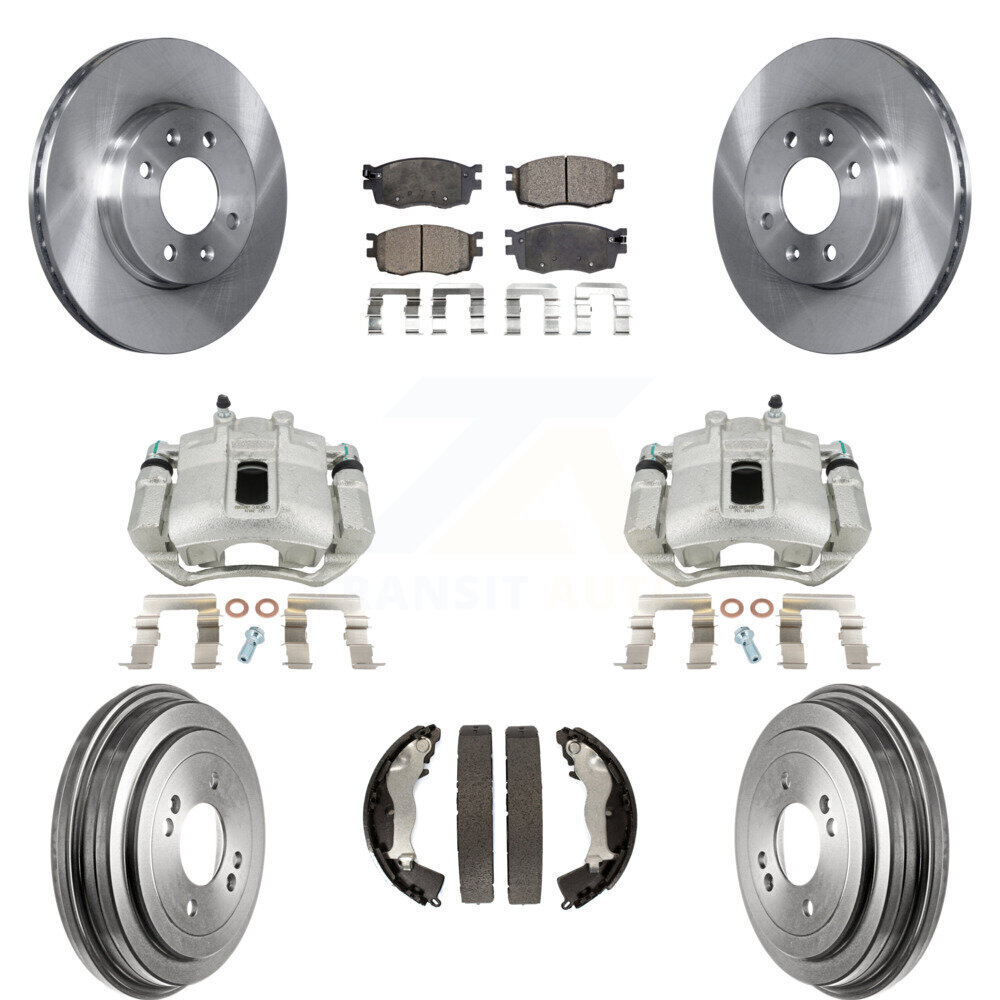 Front & Rear Brake Caliper Rotor Drum Ceramic Pad Kit 8Pc for Hyundai Accent Kia