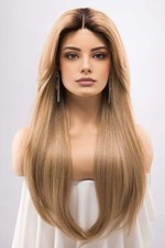 20    Blonde Brown Straight T Part Lace Front Human Hair Wigs