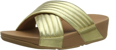 £65 FITFLOP GRÖSSE 5 6 6,5 8 LULU GEPOLSTERTE SLIDE GOLDFARBENE SANDALEN FLIP-FLOPS NEU MIT ETIKETT