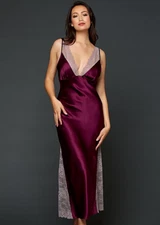 Allura Long Silk Gown By Julianna Rae ~ Color: Opera (Burgundy) ~ Size M
