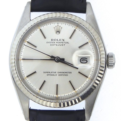 Rolex Datejust Men Stainless Steel & 18K White Gold Watch Silver Dial Black 1601 - 第 1/4 張圖片